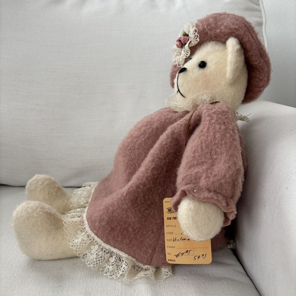 Vintage Handmade Wool Teddy Bear w/ Dress & Hat 23" Soft Stuffed Plush Victoria - Picture 6 of 14